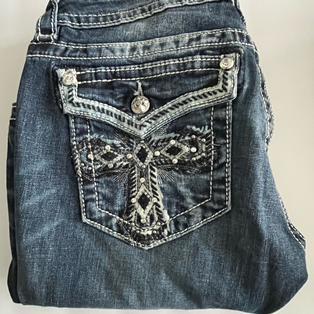 Miss Me Blue Boot Cut Jeans with Embellished Design